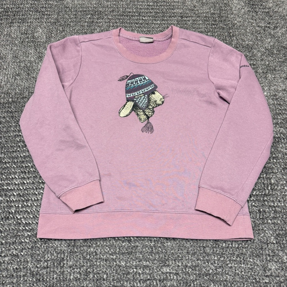 Columbia Womens Sweatshirt M Purple‎ Rabbit Graphic Print Crewneck